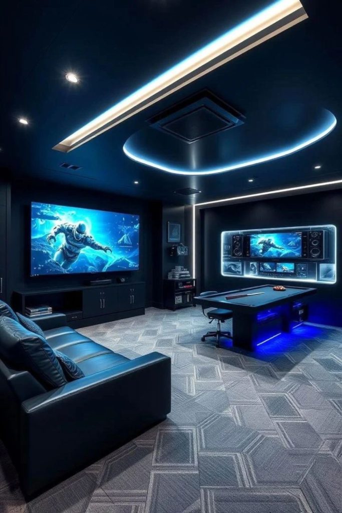 Futuristic LED gaming room interior