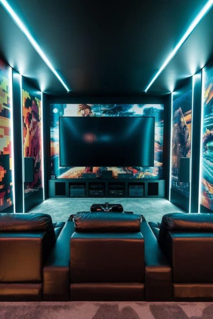 Modern gaming and cinema room.