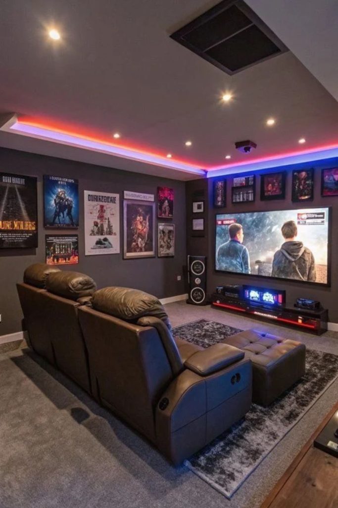 Gaming and movie den interior