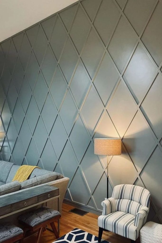 Geometric diamond molding accent wall
