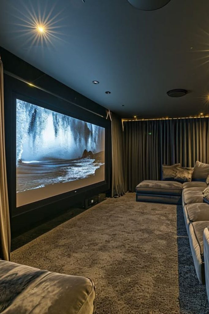 Spacious grand family cinema lounge.