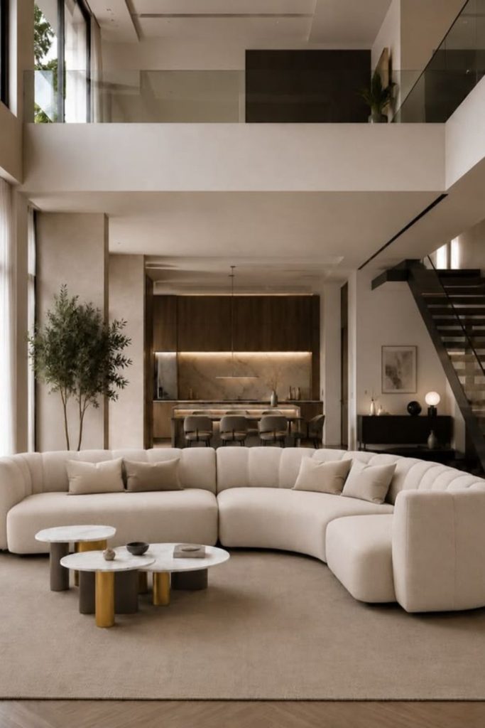 Grand curved sofa in luxury salon.