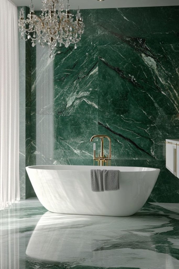 Green marble luxury ensuite bathroom.