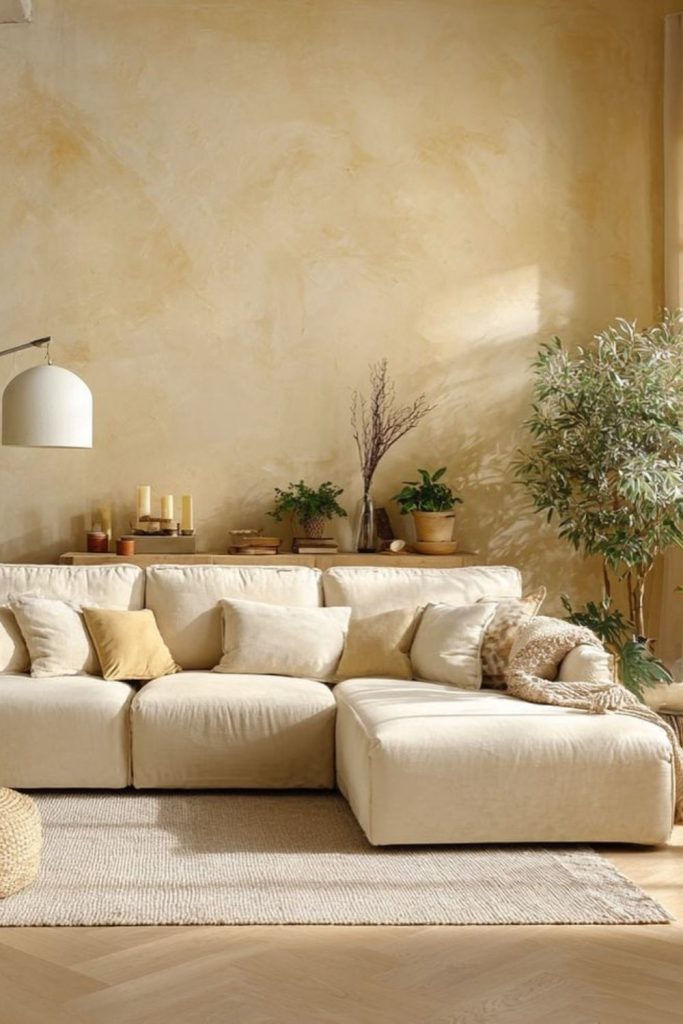 Honey beige glowing limewash wall.