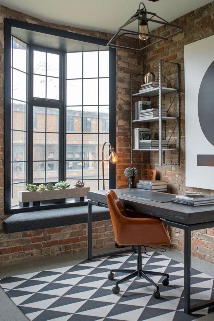 Industrial loft-style bay window.
