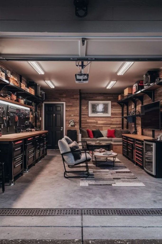 Industrial man cave garage conversion