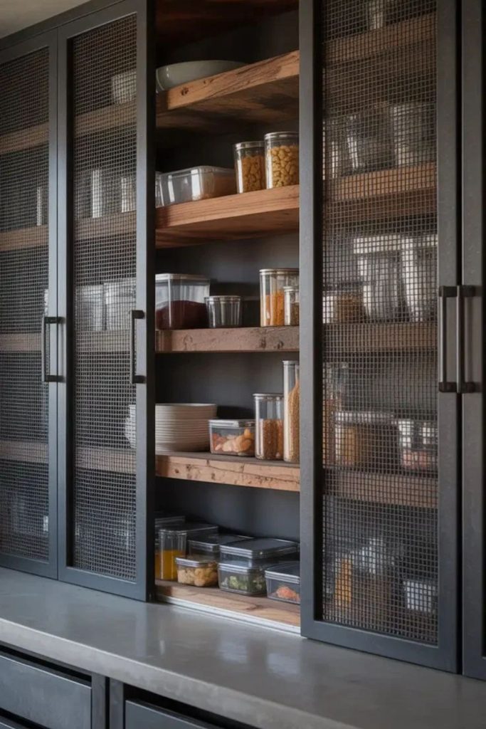 Industrial pantry with metal and timber.