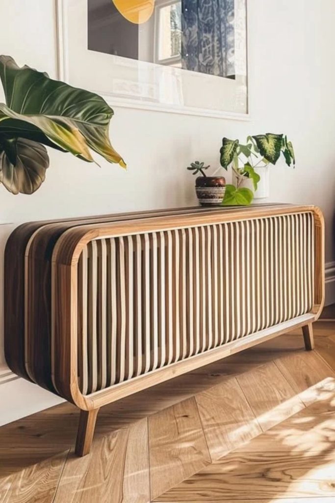 Calm Japandi timber radiator cover.