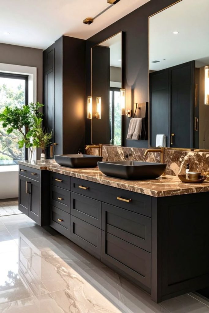 Black brass luxury ensuite bathroom.