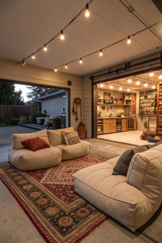 Luxe lounge garage conversion interior