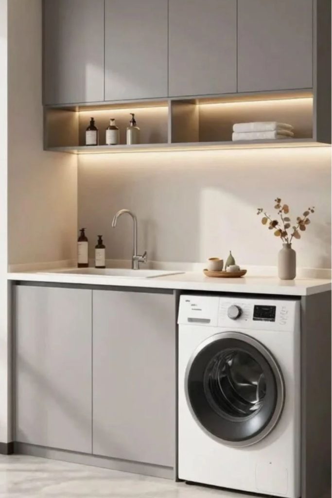 Integrated appliance utility room design.