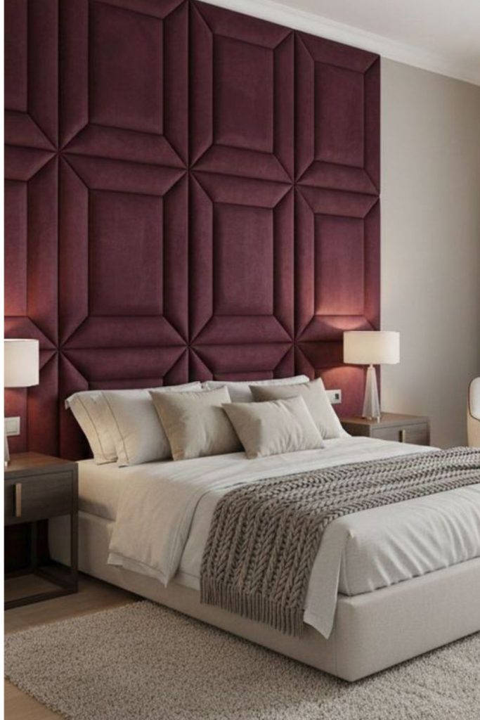 Luxurious upholstered bedroom wall panels.
