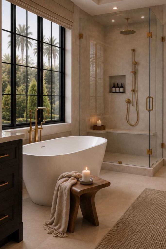Relaxing luxury spa ensuite bathroom.