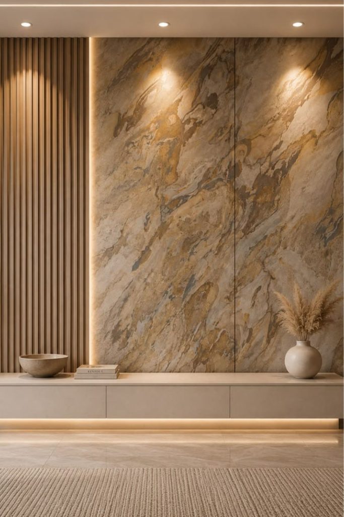 Luxurious marble effect wall panels.