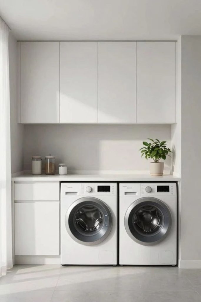 Minimal white utility room interior.