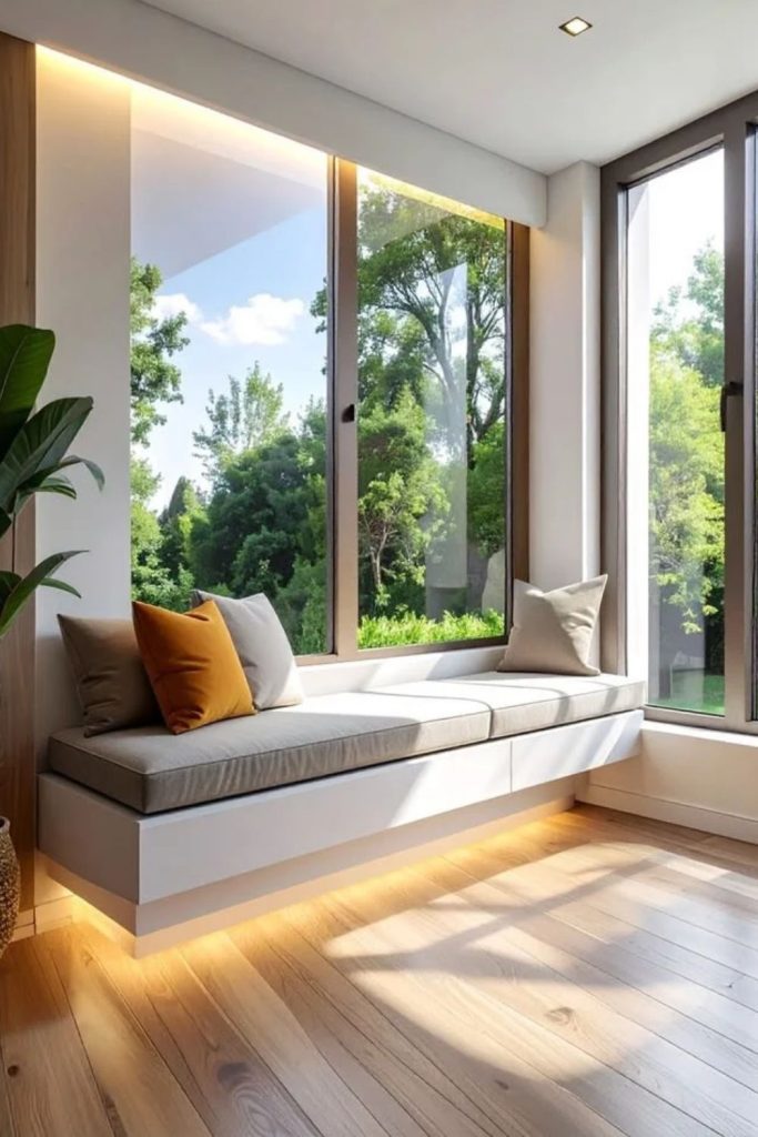 Minimalist floating bay window bench.