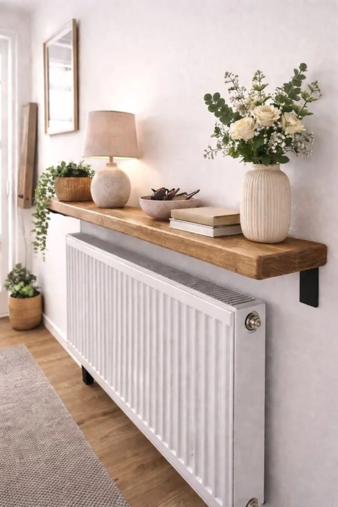 Minimalist floating ledge radiator cover.
