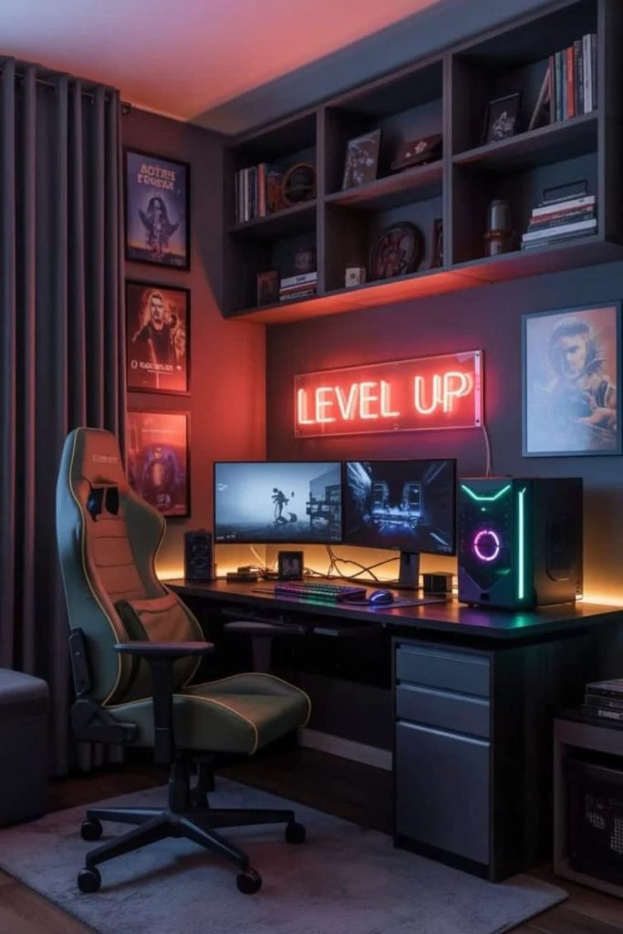 Minimalist modern gaming studio interior