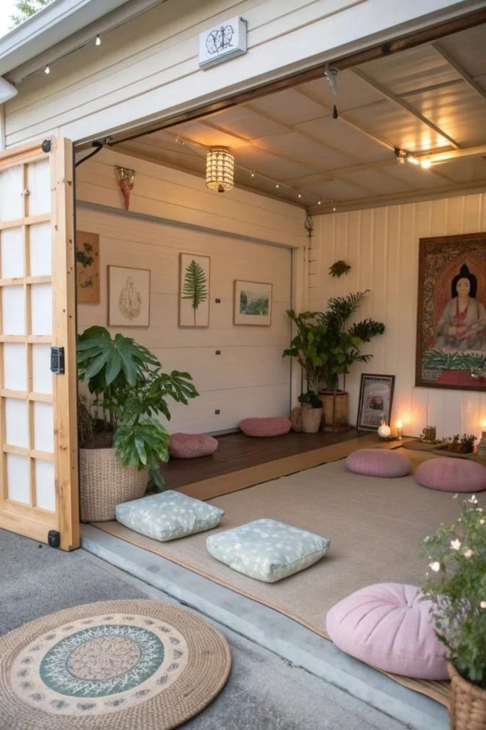 Minimalist yoga studio garage conversion