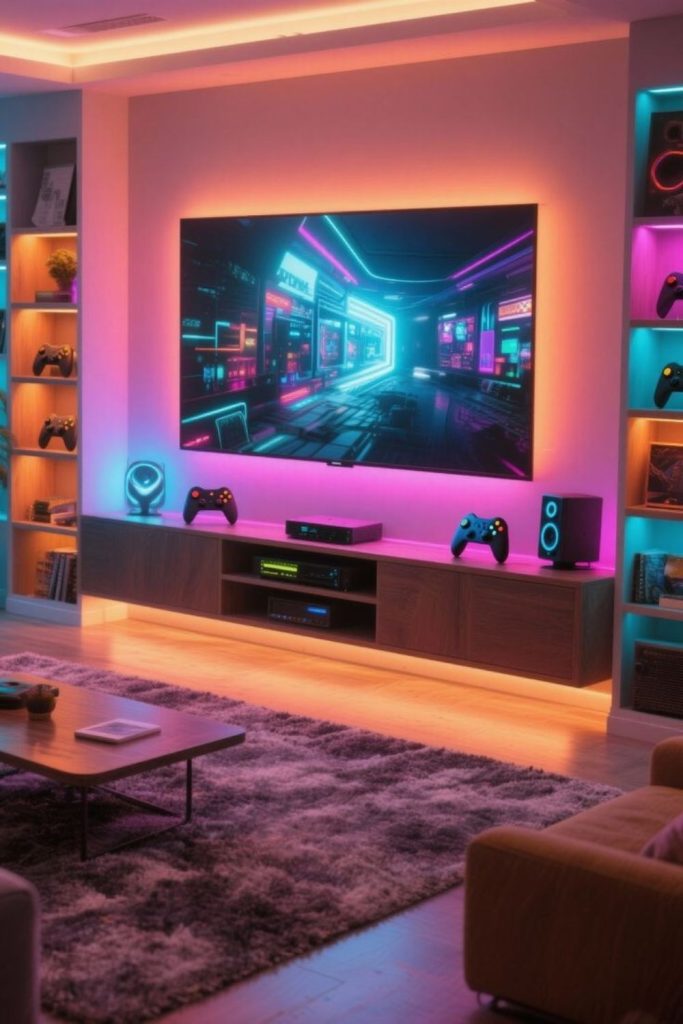 Modern console gaming lounge setup