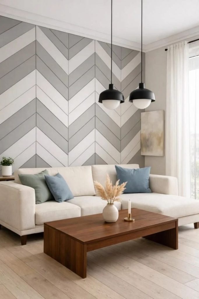 Modern geometric wainscoting accent wall