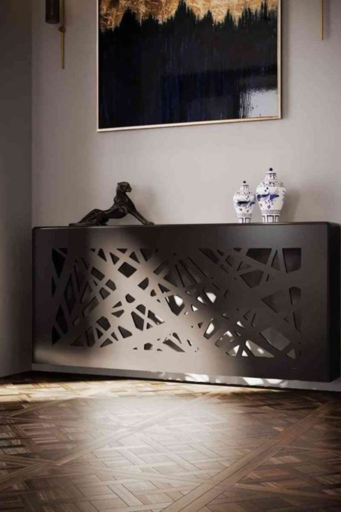 Modern geometric mesh radiator cover.