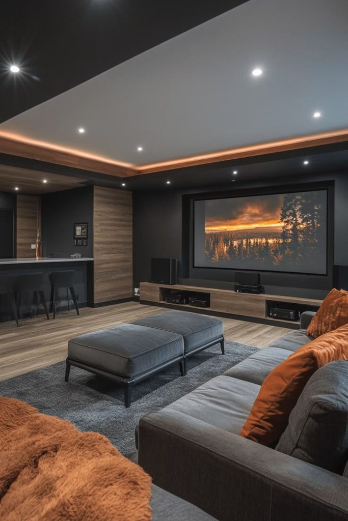 Sleek minimalist modern home cinema.