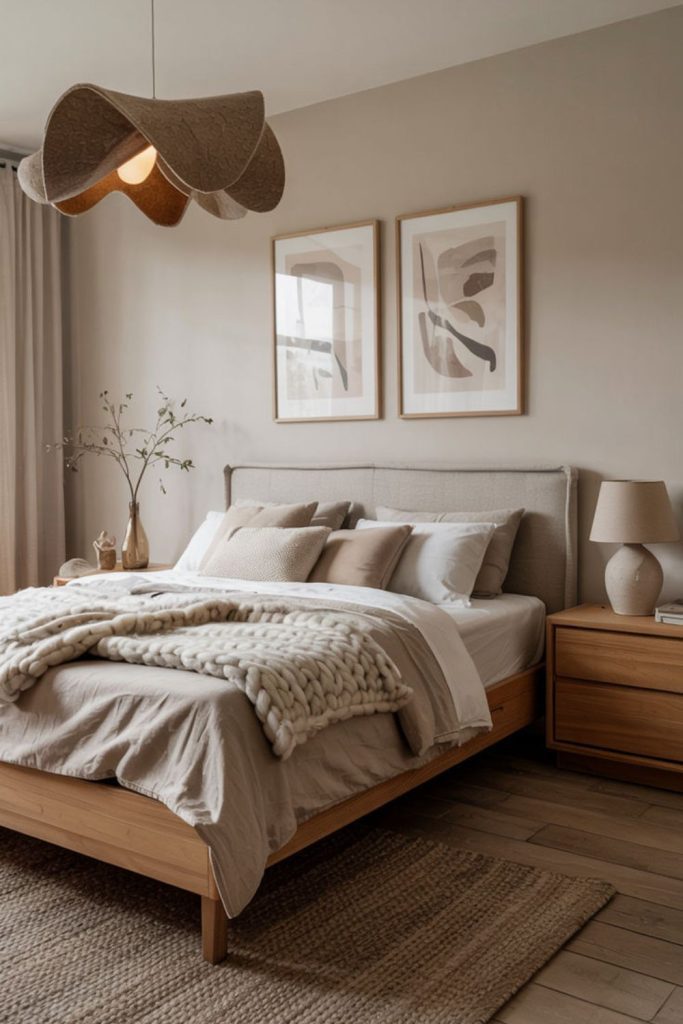 Modern Nordic bedroom with luxurious textures.