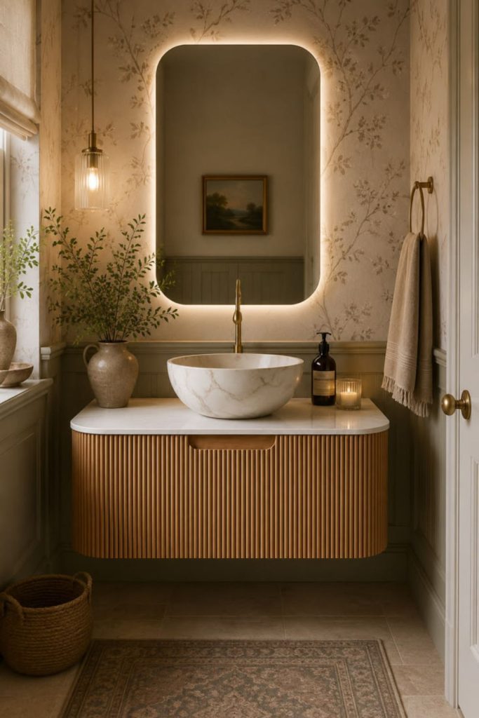 Organic modern powder room retreat.