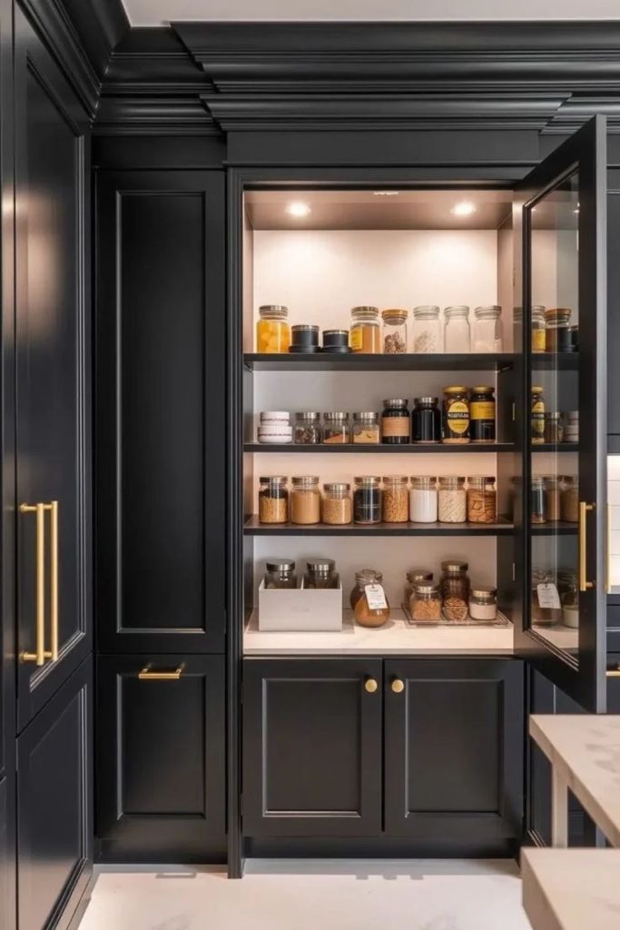 Monochrome larder with black framing.