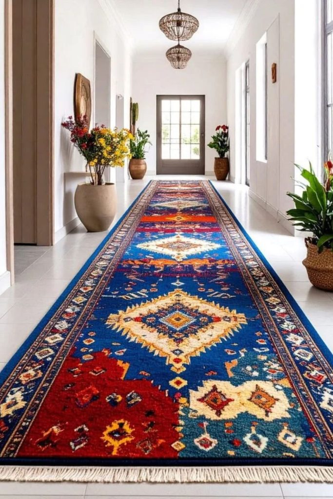 Moroccan patterned hallway runner design.