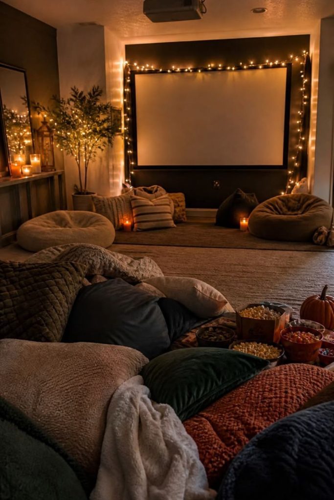 Cozy compact movie marathon nook.
