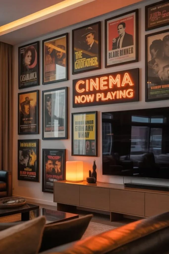 Home cinema with movie posters.