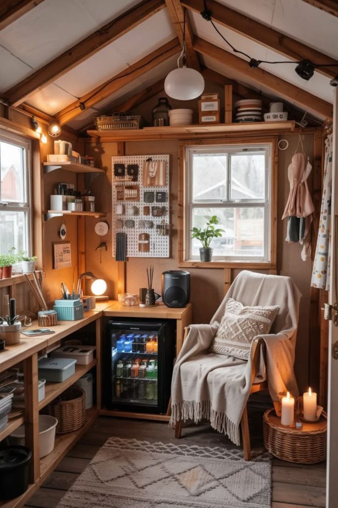 Multi-purpose craft office with organized storage.