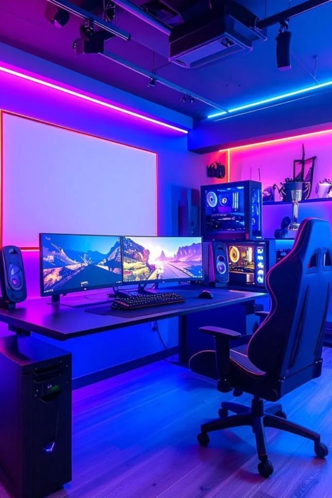 Neon arcade games room design