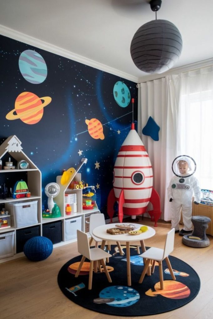 Cosmic outer space playroom design.