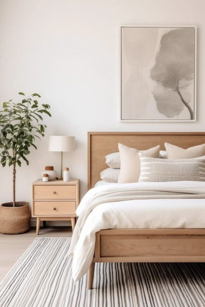 Pale oak bedroom with neutral decor.