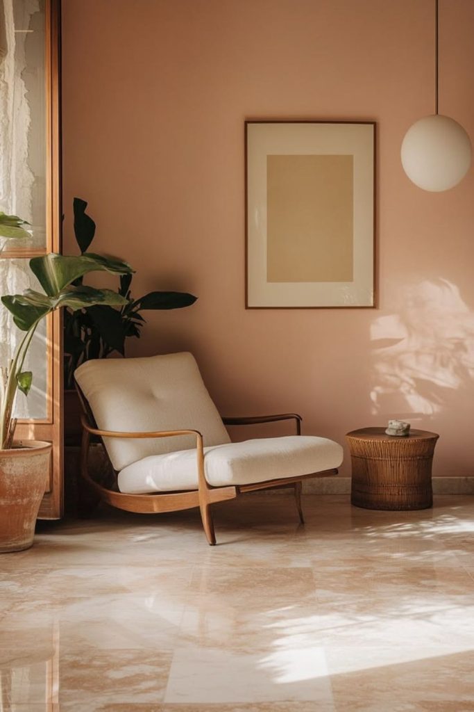 Pale peach dreamy limewash wall.