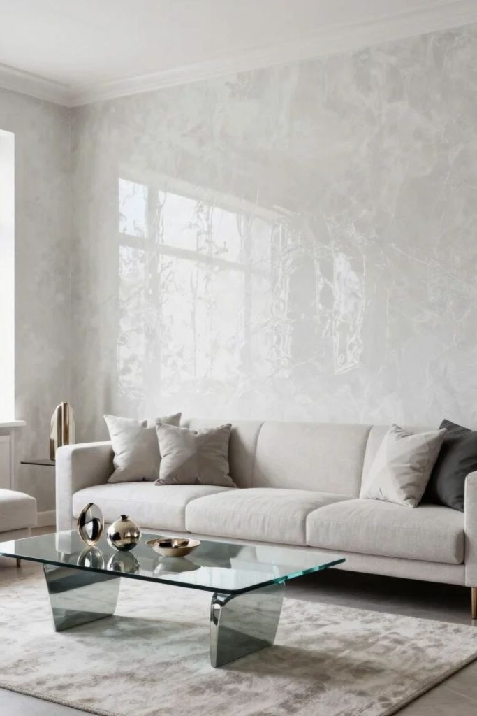 Pearly oyster neutral limewash wall.