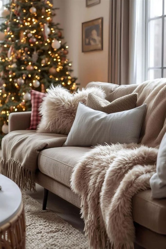 Plush neutral living room winter sanctuary.