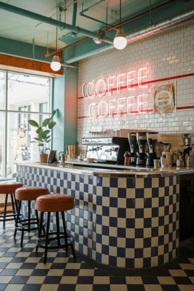 Retro diner black white flooring.