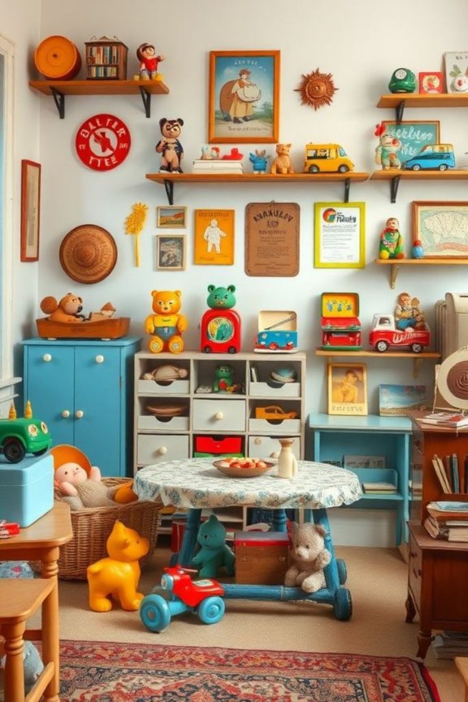 Retro-inspired vintage children's playroom.