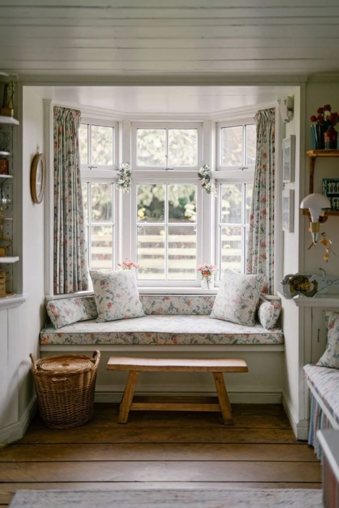 Romantic cottage bay window seat.
