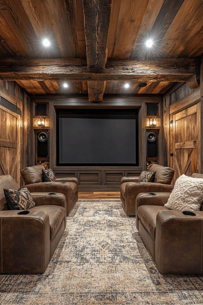 Cozy rustic farmhouse home cinema.
