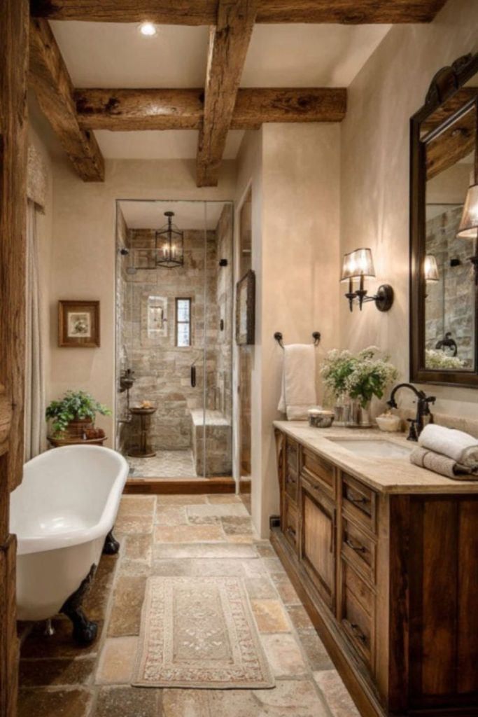 Rustic farmhouse style ensuite bathroom.