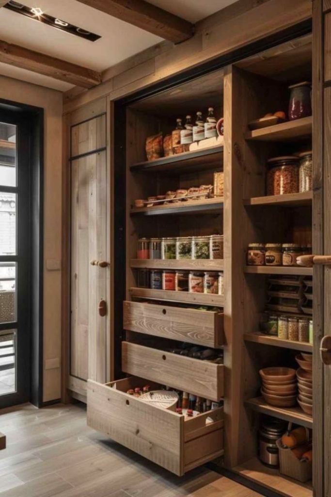 Rustic oak larder with traditional details.