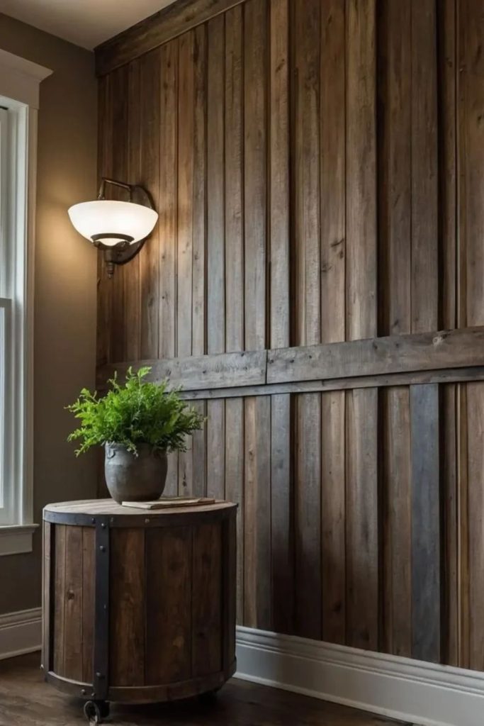Rustic reclaimed wood wainscoting panels