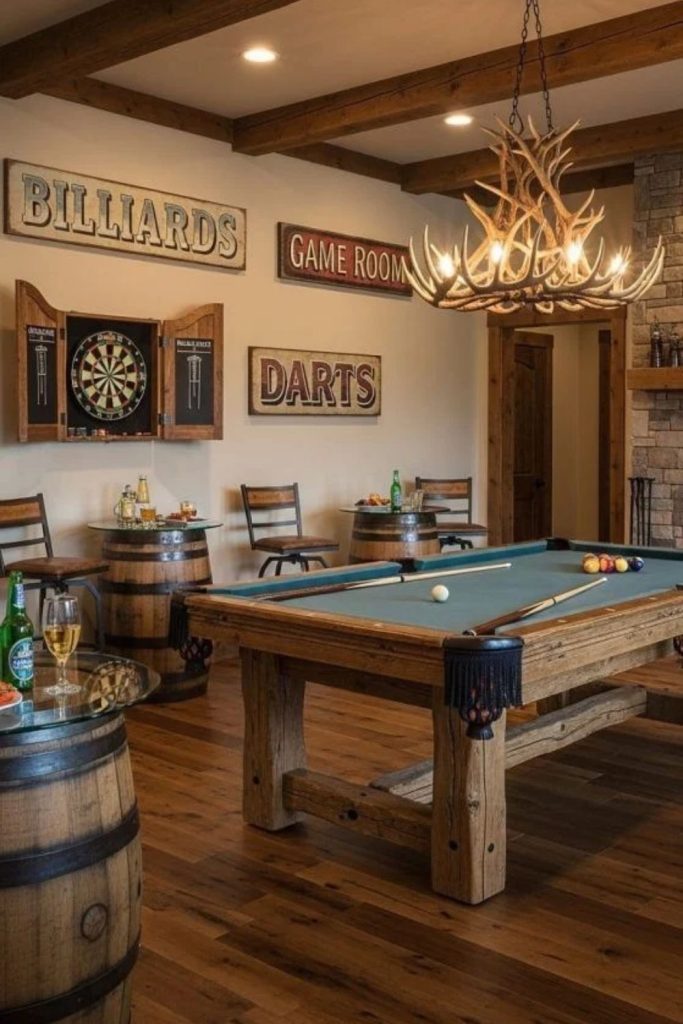 Rustic wood games room design