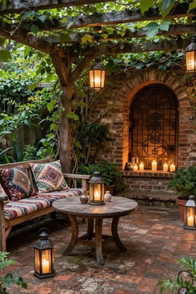 Rustic stone courtyard with natural planting.