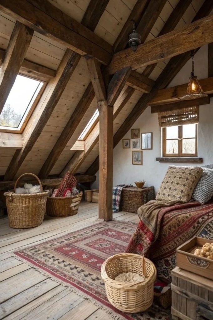 Rustic timber attic retreat interior